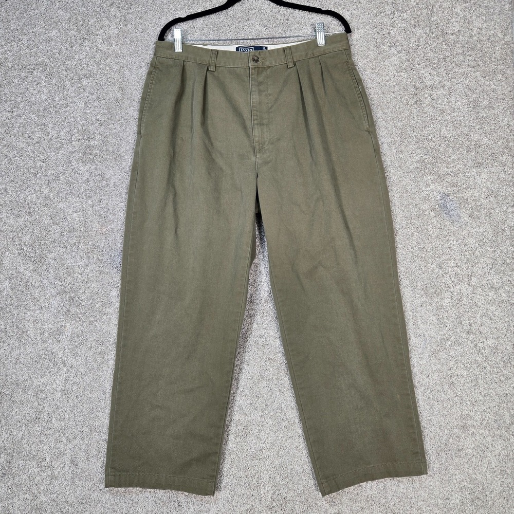 Vintage Polo Ralph Lauren Mens Pleated Green Andrew pants 34x28 (fit 33x27)